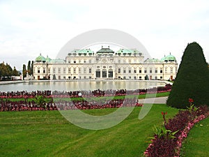 Belvedere Palace with its pond and flowers in Vienna, Austria