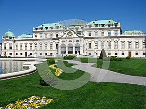 Belvedere Palace with its pond and flowers in Vienna, Austria