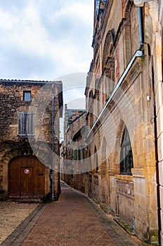 Belves, in the Dordogne-PÃ©rigord region in Aquitaine, France. Medieval village with typical houses perched on the hill