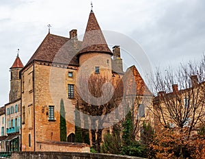 Belves, in the Dordogne-PÃ©rigord region in Aquitaine, France. Medieval village with typical houses perched on the hill