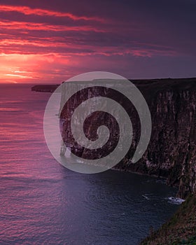 Bempton Cliffs colorful pink sunrise