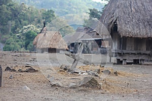 Bena village - traditional Indonesian village in Flores island with megalithic stone formations, grave yard and traditional houses