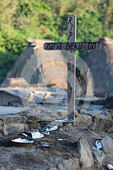 Bena village - traditional Indonesian village in Flores island with megalithic stone formations, grave yard and traditional houses