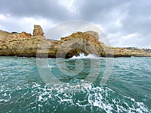 Benagil cave, a spectaular grotto on the Algarve coastline of Lagos, Portugal