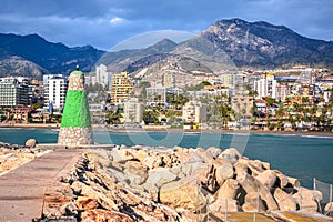 Benalmadena pier and waterfront view, Andalusia region