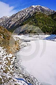 Benasque frozen reservoir Paso Nuevo Pyrenees Spain