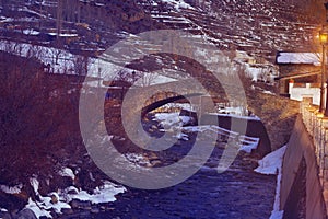 Benasque bridge over Esera river in Huesca Spain