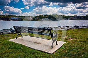 Bench along the shore of the North East River in North East, Mar
