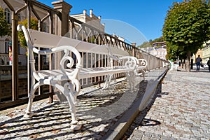 Bench on the banks of the river Tepla in Karlovy Vary