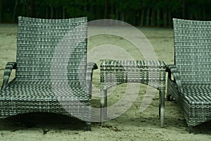 Bench on the beach facing to toward the beach