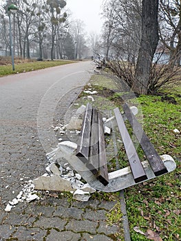 Bench broken by vandals