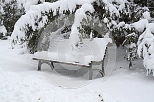 Bench covered with snow in Sofia, Dec 29, 2014