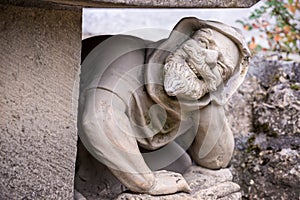 A bench decorated with the male figures at Lichtenstein Castle, Germany