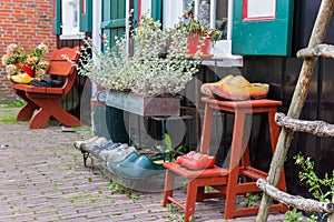 Bench and decoration in front of a house in Marken