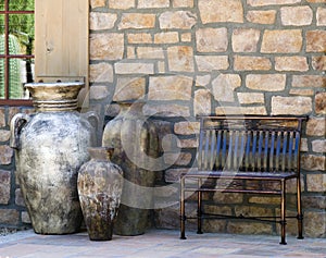 Bench and Decorative Urns
