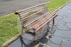 Bench detail in a boardwalk outdoors