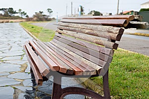 Bench detail in a boardwalk outdoors