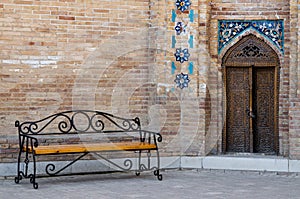 Bench at the door of the mausoleum Guri Amir in Samarkand, Uzbek