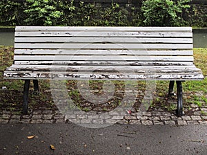 On this bench in Esslingen there is only a some paint left