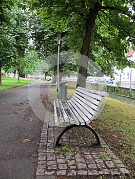 On this bench in Esslingen there is only a some paint left