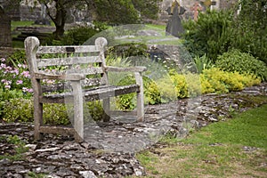 Bench in gardens at Wells Cathedral