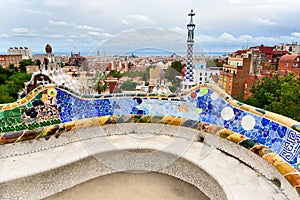 The bench by Gaudi in Parc Guell. Barcelona.