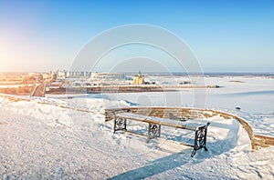 Bench on the high bank of the Oka River