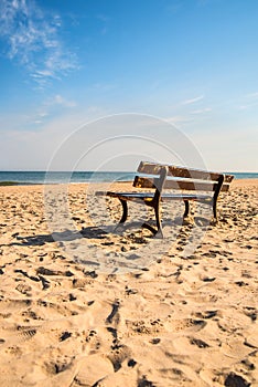 Bench on a lonesome beach of the Baltic Sea