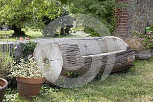 Bench made out of a tree trunk