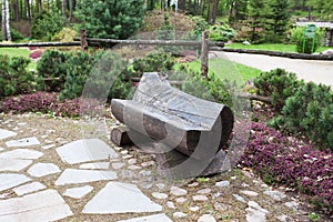 Bench from natural wood in summer park