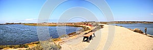 Bench overlooking the peaceful and tranquil marsh of Bolsa Chica wetlands photo