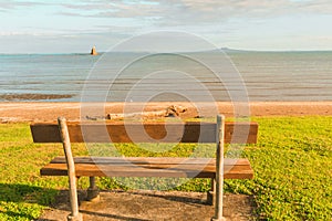 A bench overlooking the sea, Whangaparaoa, Auckland, New Zealand