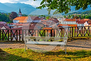 Bench overlooking Slovenian town Kamnik