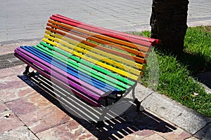 Bench painted in rainbow colors