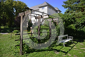 Bench in park Doblhoffpark buden austria.