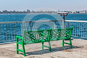 Bench on Pier at Cesar Chavez Park in San Diego photo