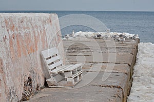 Bench  pier  Odessa  winter