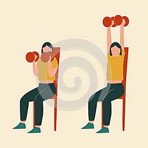Bench press. Top body workout. Upper body exercises. Flat vector illustration