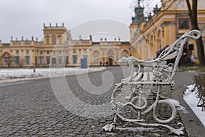 Bench in The royal Wilanow Palace in Warsaw, Poland