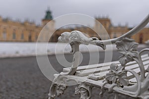 Bench in The royal Wilanow Palace in Warsaw, Poland