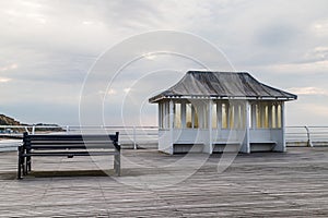 Bench and shelter on Cromer Pier