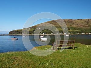 Bench on a shore of a bay