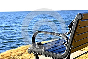 Bench on shore of Lake Hefner in Oklahoma City