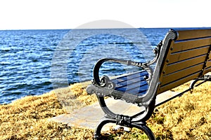 Bench on shore of Lake Hefner in Oklahoma City