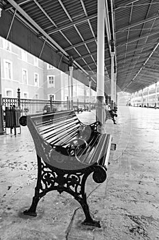 Bench on Sirkeci railway station near center of Istanbul