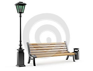 Bench and street lamp