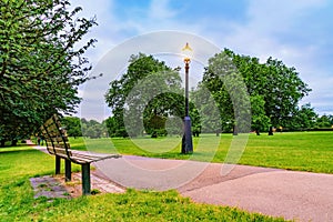 Bench and street light