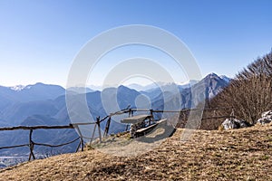 Bench and table on Monte San Simeone with beautiful panorama photo