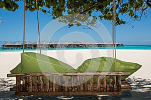 Bench at the topical beach at Maldives