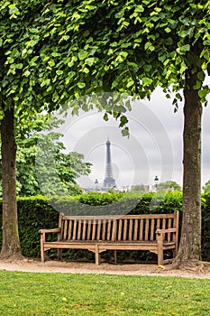 Bench and Tuileries garden in Paris, France